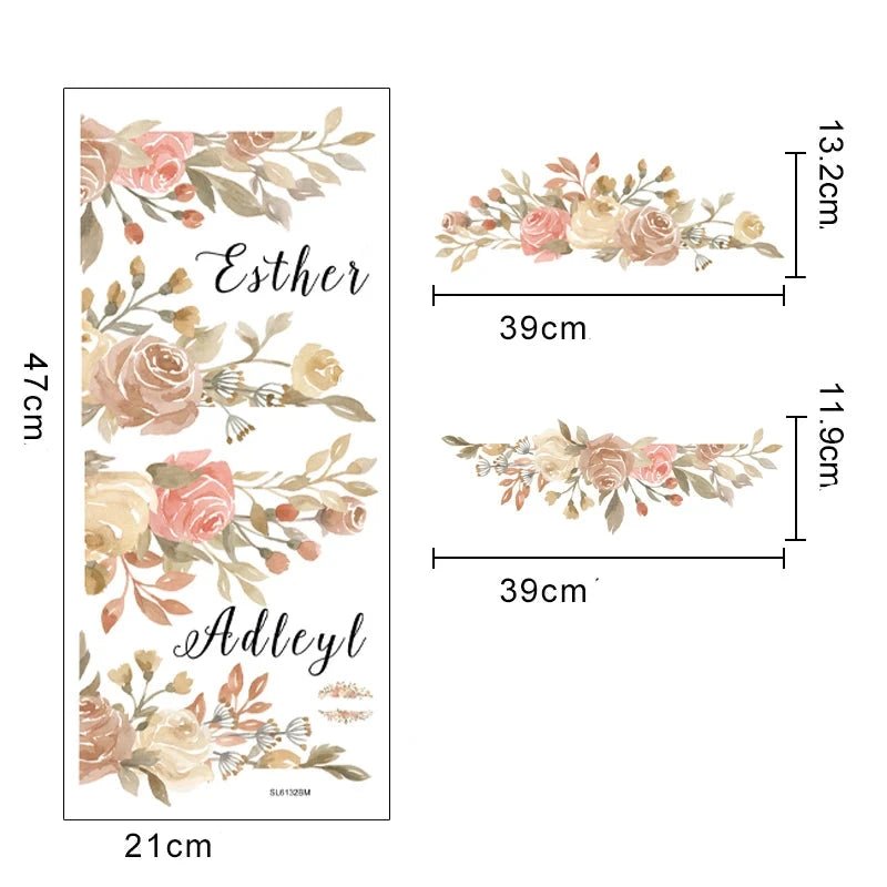Personlig blomkrans väggdekor - Anpassningsbar text - 40x40cm - Blommig design - Väggdekorshopen	