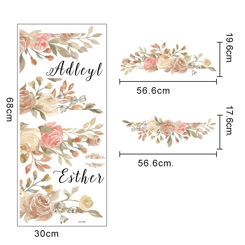 Personlig blomkrans väggdekor - Anpassningsbar text - 40x40cm - Blommig design - Väggdekorshopen	