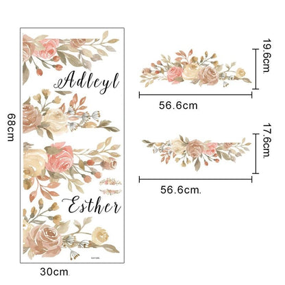 Personlig blomkrans väggdekor - Anpassningsbar text - 40x40cm - Blommig design - Väggdekorshopen	